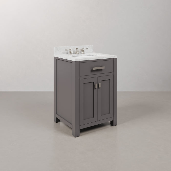 24-Inch Cashmere Grey Raquel Bathroom Vanity with Carrara White Marble Top and Chrome Faucet