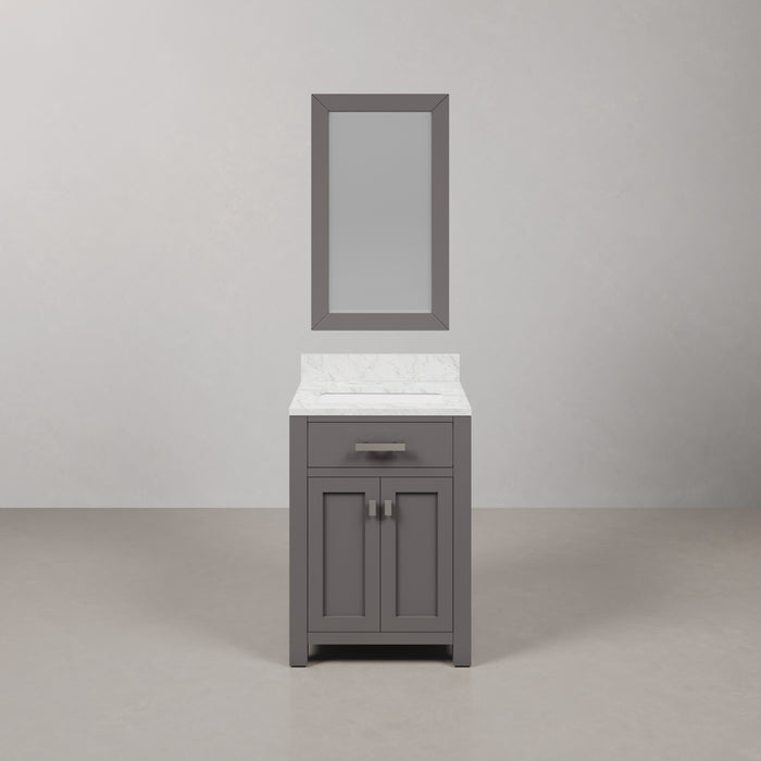 24 Inch Emery Freestanding Bathroom Vanity Cashmere Grey Carrara Marble with Chrome Hardware & Rectangular Mirror