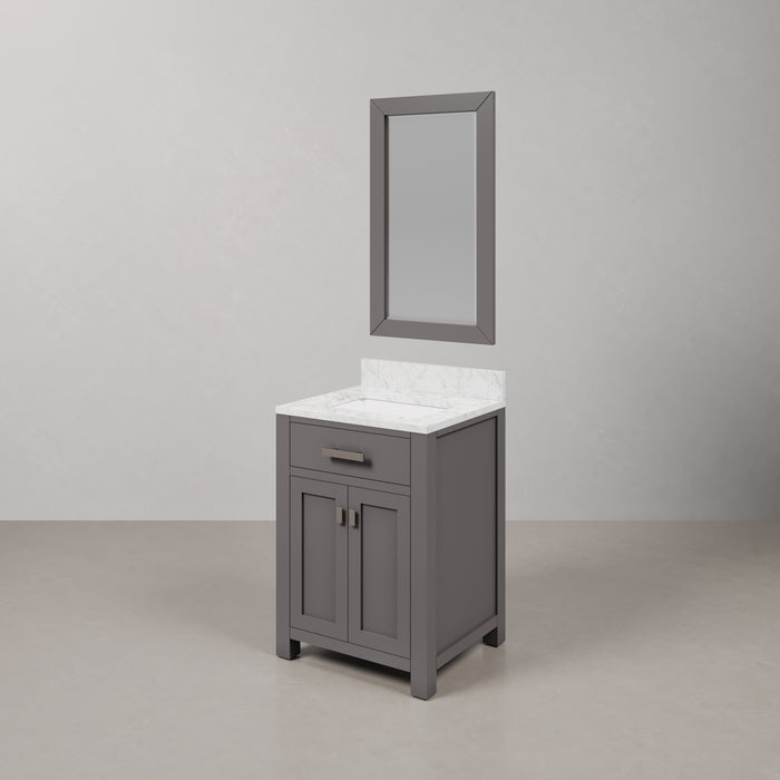 24 Inch Emery Freestanding Bathroom Vanity Cashmere Grey Carrara Marble with Chrome Hardware & Rectangular Mirror