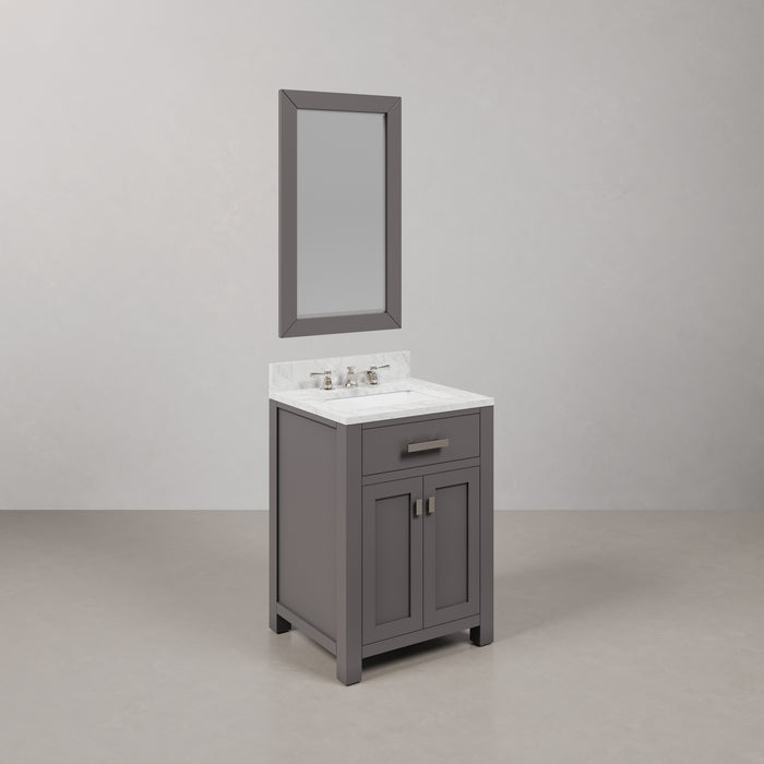 24 Inch Carrara Marble Single Sink Bathroom Vanity Olejo Cashmere Grey with Chrome Hardware & Mirror