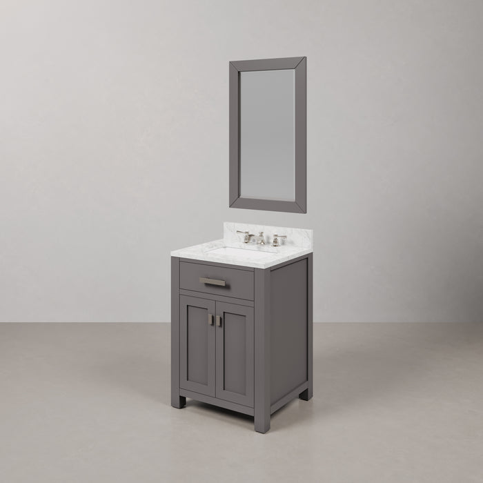 24 Inch Carrara Marble Single Sink Bathroom Vanity Olejo Cashmere Grey with Chrome Hardware & Mirror
