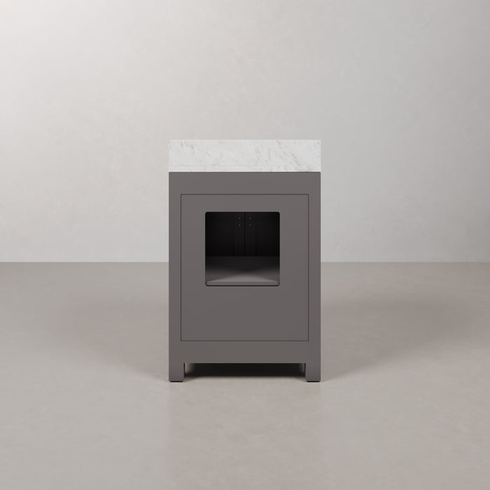 24 Inch Carrara Marble Single Sink Bathroom Vanity Olejo Cashmere Grey with Chrome Hardware & Mirror