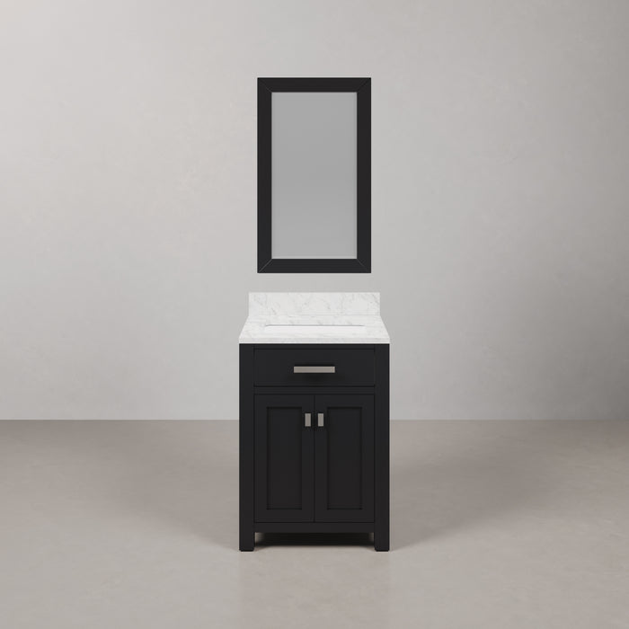 24" Fallon Carrara Marble Single Sink Bathroom Vanity Espresso with Chrome Hardware & Mirror