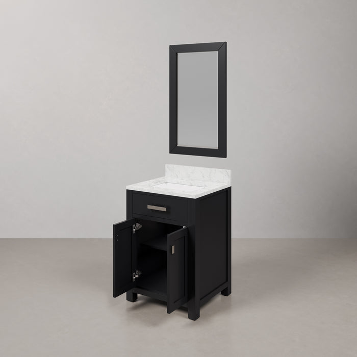24" Fallon Carrara Marble Single Sink Bathroom Vanity Espresso with Chrome Hardware & Mirror