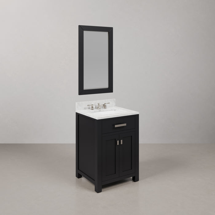 24" Lyra Espresso Hardwood Bathroom Vanity Combo - Single Sink Carrara White Marble Countertop with Mirror & Faucet Se