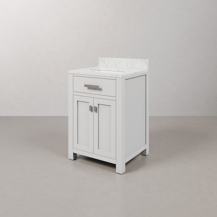 24 Inch Hardwood Camden Bathroom Vanity Pure White Marble Countertop