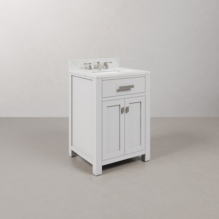 24 Inch White Single Sink Cascade Vanity with Chrome Hardware and Faucet