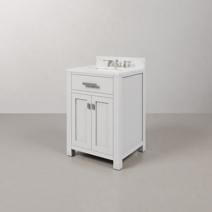 24 Inch White Single Sink Cascade Vanity with Chrome Hardware and Faucet