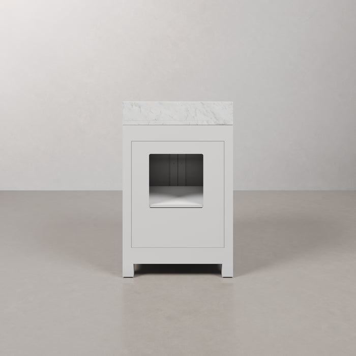 24 Inch Chara Pure White Carrara Single Bathroom Vanity Set With Matching framed Mirror and Chrome Hardware