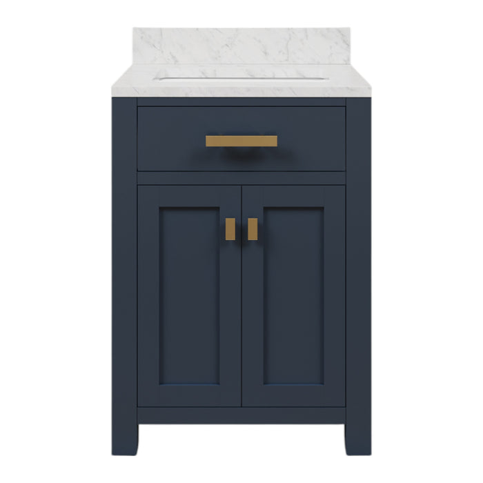 24" Monarch Blue Marble Donham Bathroom Vanity Single Sink Carrara White Countertop with Satin Gold Hardware