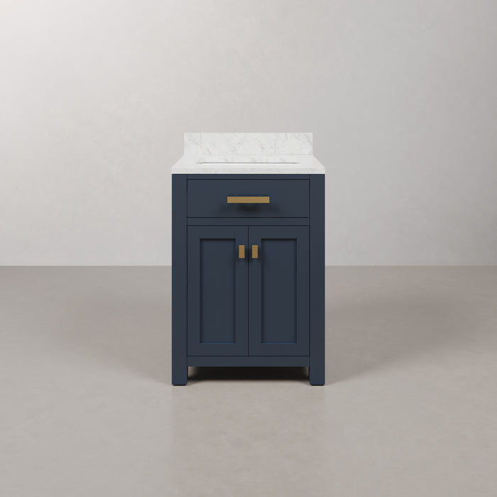 24" Monarch Blue Marble Donham Bathroom Vanity Single Sink Carrara White Countertop with Satin Gold Hardware