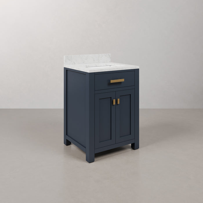 24" Monarch Blue Marble Donham Bathroom Vanity Single Sink Carrara White Countertop with Satin Gold Hardware