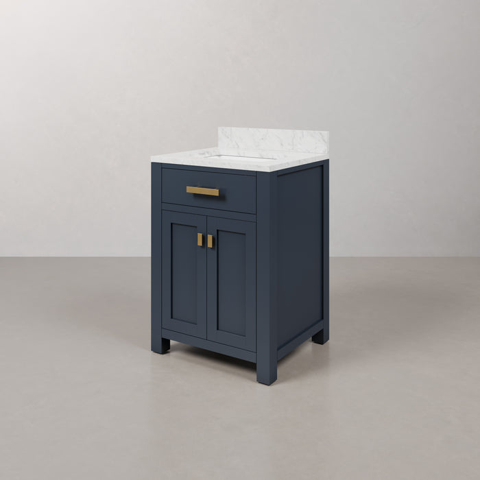 24" Monarch Blue Marble Donham Bathroom Vanity Single Sink Carrara White Countertop with Satin Gold Hardware