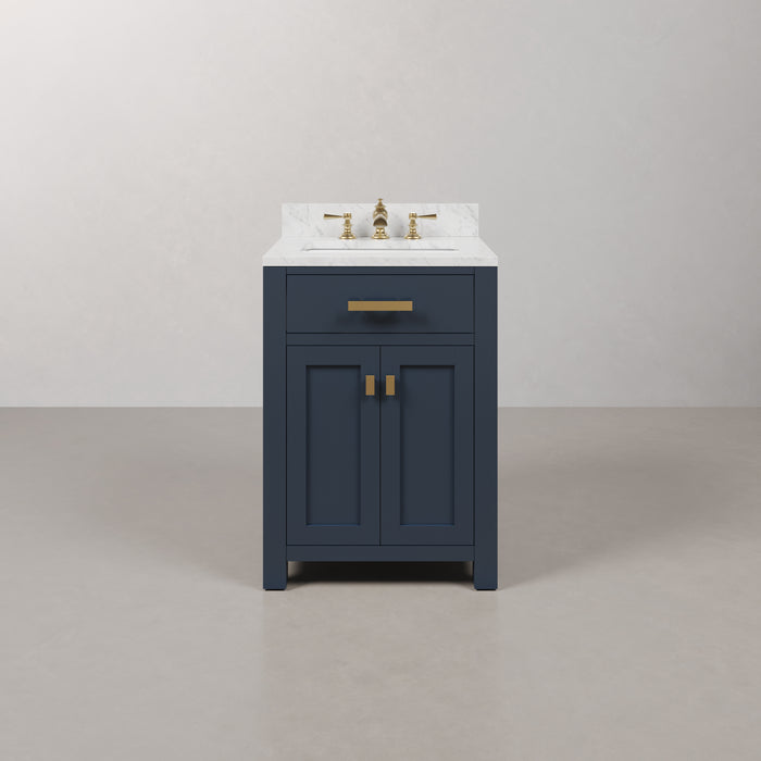 24" Cove Bathroom Vanity Monarch Blue - Carrara White Marble Countertop Single Sink with Waterfall Faucet