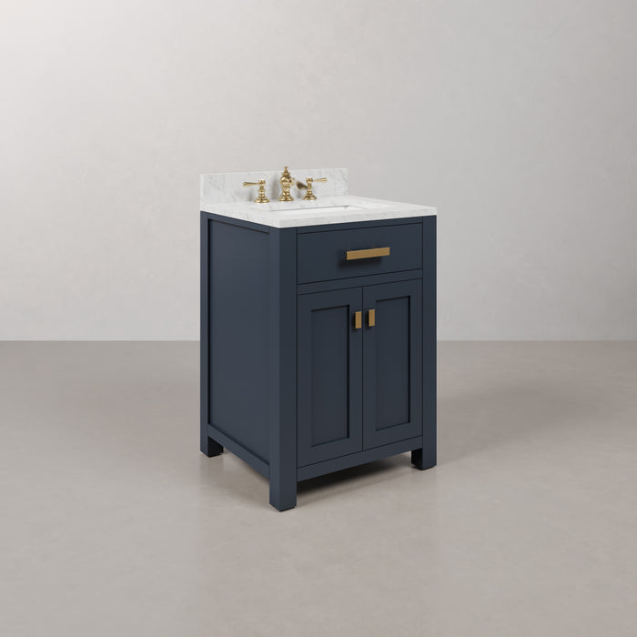 24" Cove Bathroom Vanity Monarch Blue - Carrara White Marble Countertop Single Sink with Waterfall Faucet