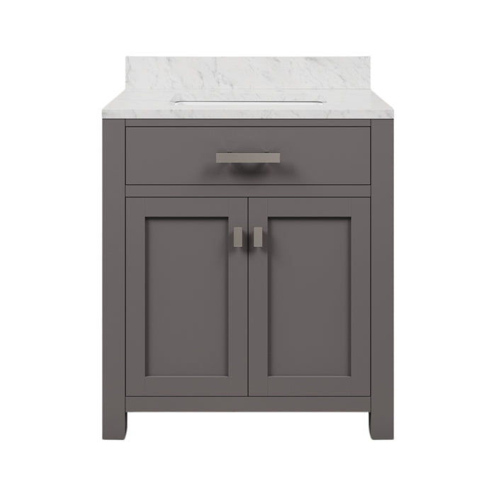 30" Arendal Single Sink Bath Vanity - Cashmere Grey Cabinet with White Carrara Marble Countertop
