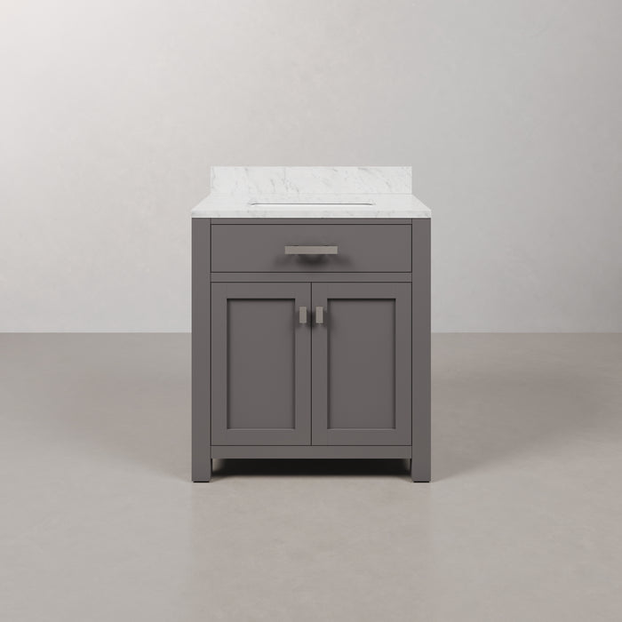 30" Arendal Single Sink Bath Vanity - Cashmere Grey Cabinet with White Carrara Marble Countertop