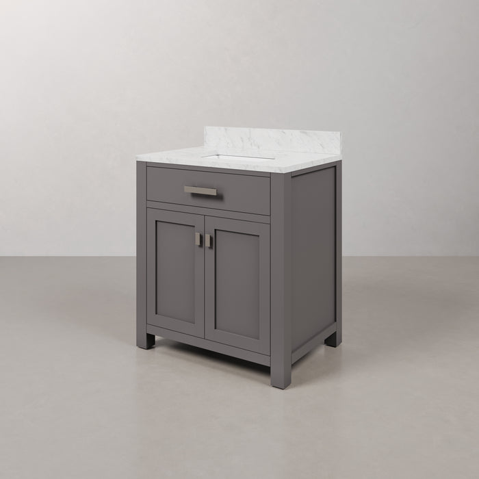 30" Arendal Single Sink Bath Vanity - Cashmere Grey Cabinet with White Carrara Marble Countertop