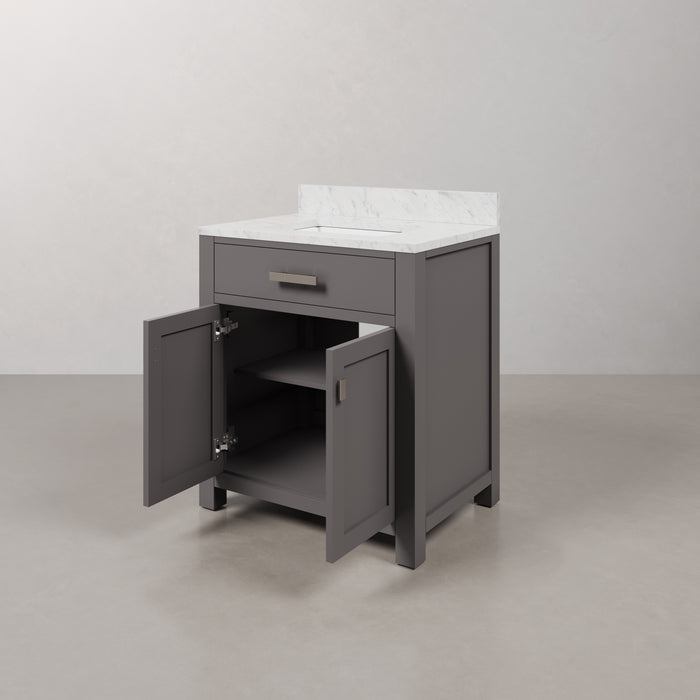 30" Arendal Single Sink Bath Vanity - Cashmere Grey Cabinet with White Carrara Marble Countertop