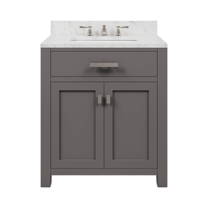 30" Caldwell Cashmere Grey Bathroom Vanity Single Sink Carrara Marble Chrome Hardware