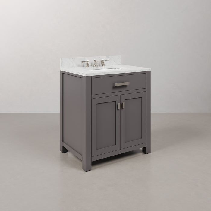 30" Caldwell Cashmere Grey Bathroom Vanity Single Sink Carrara Marble Chrome Hardware