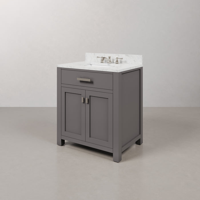 30" Caldwell Cashmere Grey Bathroom Vanity Single Sink Carrara Marble Chrome Hardware