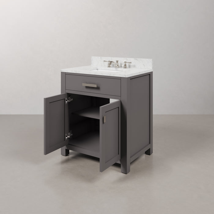 30" Caldwell Cashmere Grey Bathroom Vanity Single Sink Carrara Marble Chrome Hardware