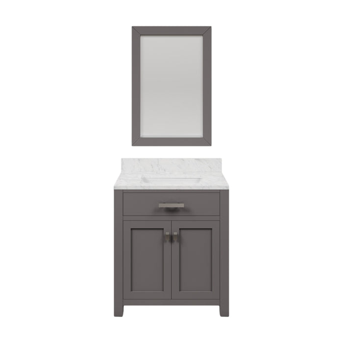 30 Inch Lorraine Cashmere Grey Single Sink Bathroom Vanity with Carrara White Marble Countertop & Rectangular Mirror