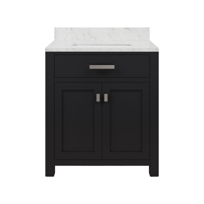 30 Inch Solid Wood Seashore Vanity Espresso with Carrara White Marble Countertop