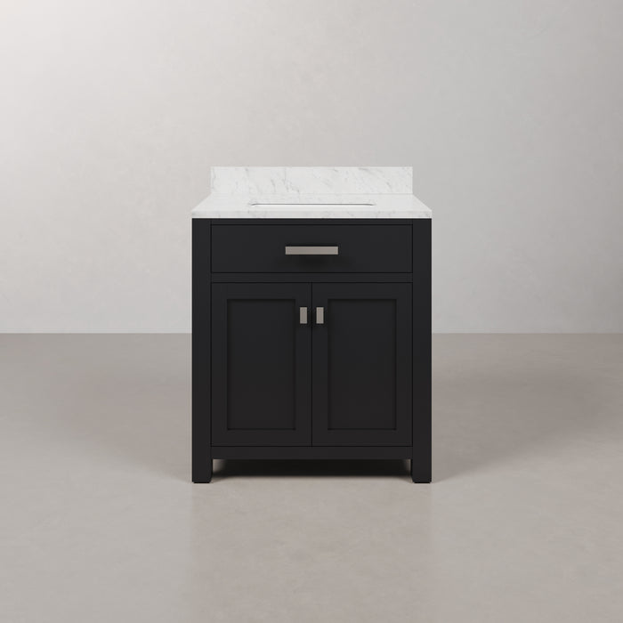 30 Inch Solid Wood Seashore Vanity Espresso with Carrara White Marble Countertop
