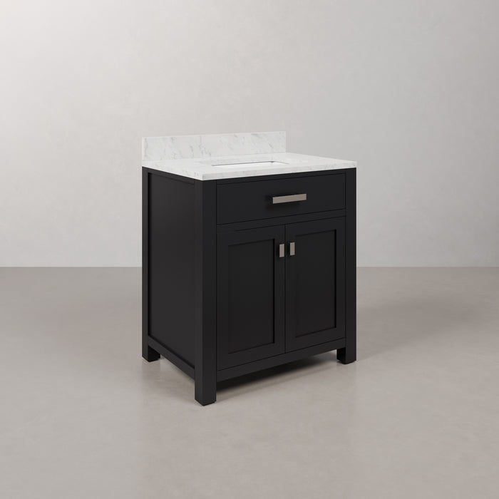 30 Inch Solid Wood Seashore Vanity Espresso with Carrara White Marble Countertop