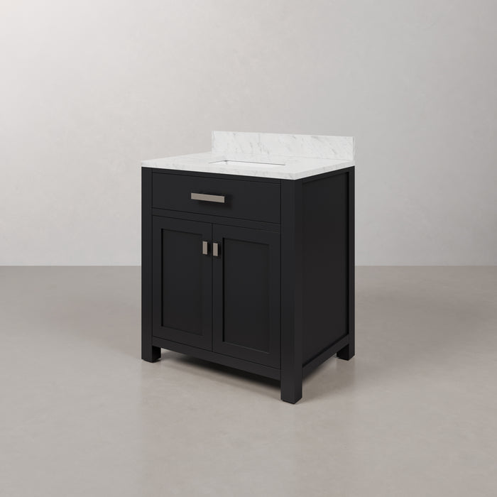30 Inch Solid Wood Seashore Vanity Espresso with Carrara White Marble Countertop