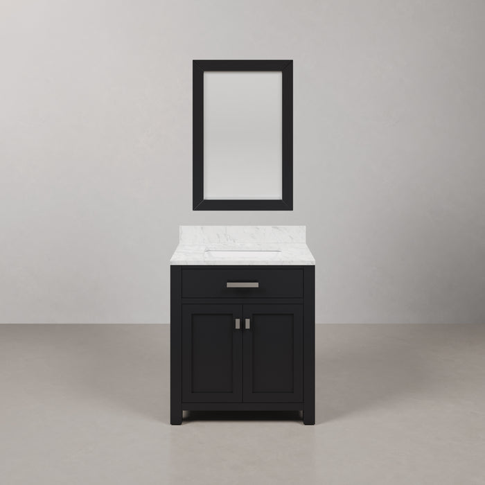 30 Inch Rebecca Espresso Bathroom Vanity Single Sink Carrara Marble Top with Rectangular Mirror