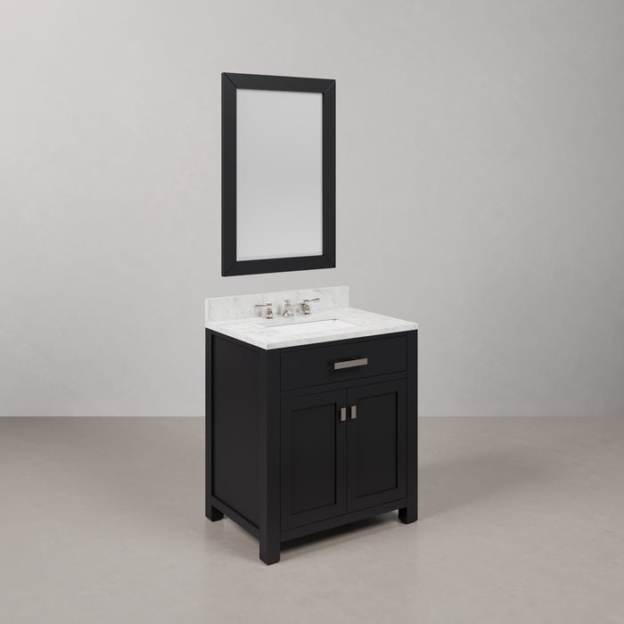 30 Inch Single Sink Espresso Maison Bathroom Vanity - Carrara White Marble Top with Chrome Faucet & Rectangular Mirror