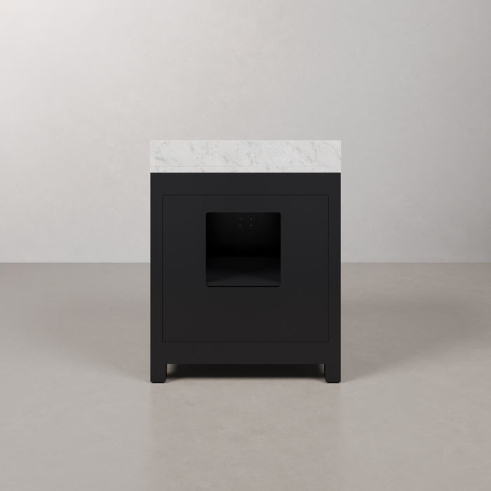 30-Inch Aspen Carrara White Marble Single Sink Bathroom Vanity - Espresso Finish with Soft-Close Doors & Chrome Faucet