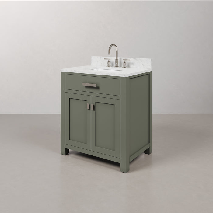 30" Bradley Carrara Marble Single Sink Bathroom Vanity Glacial Green with Chrome Gooseneck Faucet
