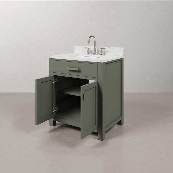 30 Inch Clara Single Sink Carrara Marble Bathroom Vanity Glacial Green Free-Standing with Mirror