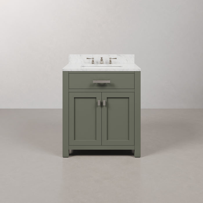 30-Inch Glacial Green Tori Bathroom Vanity - Single Sink Carrara Marble Top with Chrome Faucet