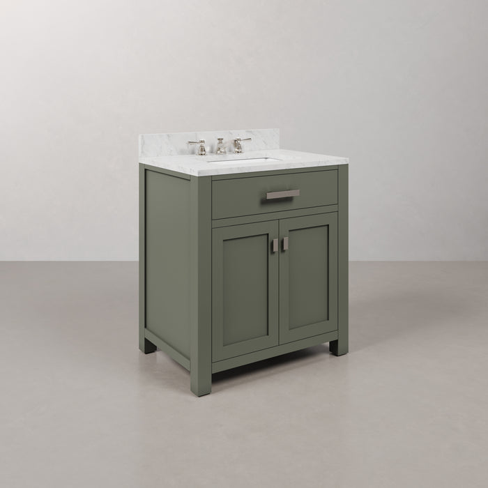 30-Inch Glacial Green Tori Bathroom Vanity - Single Sink Carrara Marble Top with Chrome Faucet