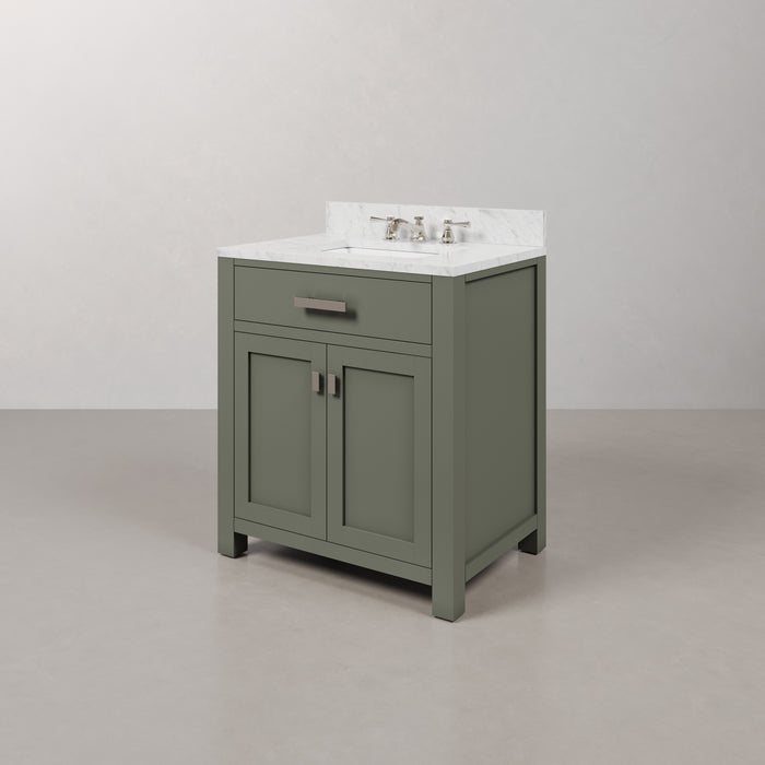 30-Inch Glacial Green Tori Bathroom Vanity - Single Sink Carrara Marble Top with Chrome Faucet