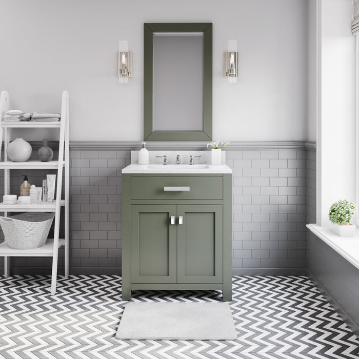 30-Inch Glacial Green Tori Bathroom Vanity - Single Sink Carrara Marble Top with Chrome Faucet
