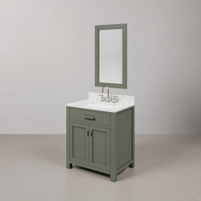 30 Inch Clara Single Sink Carrara Marble Bathroom Vanity Glacial Green Free-Standing with Mirror