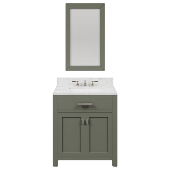 30" Artica Glacial Green Bathroom Vanity Set Carrara Marble Countertop Single Sink with Chrome Faucet & Mirror