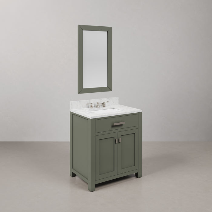 30" Artica Glacial Green Bathroom Vanity Set Carrara Marble Countertop Single Sink with Chrome Faucet & Mirror