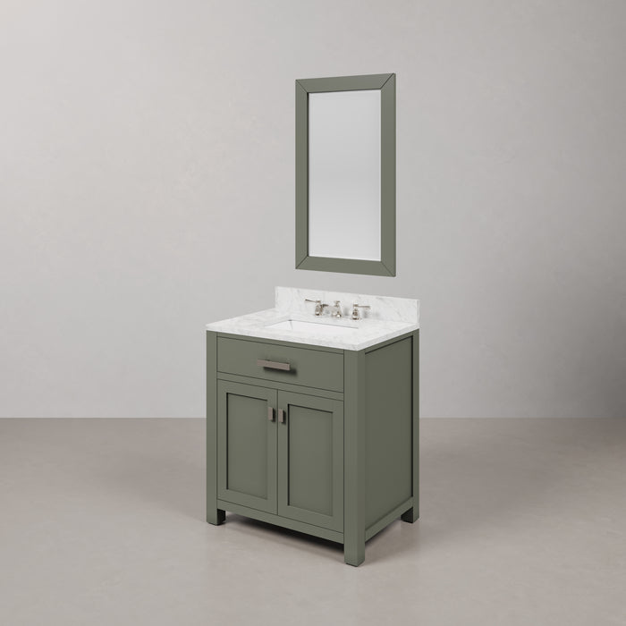 30" Artica Glacial Green Bathroom Vanity Set Carrara Marble Countertop Single Sink with Chrome Faucet & Mirror