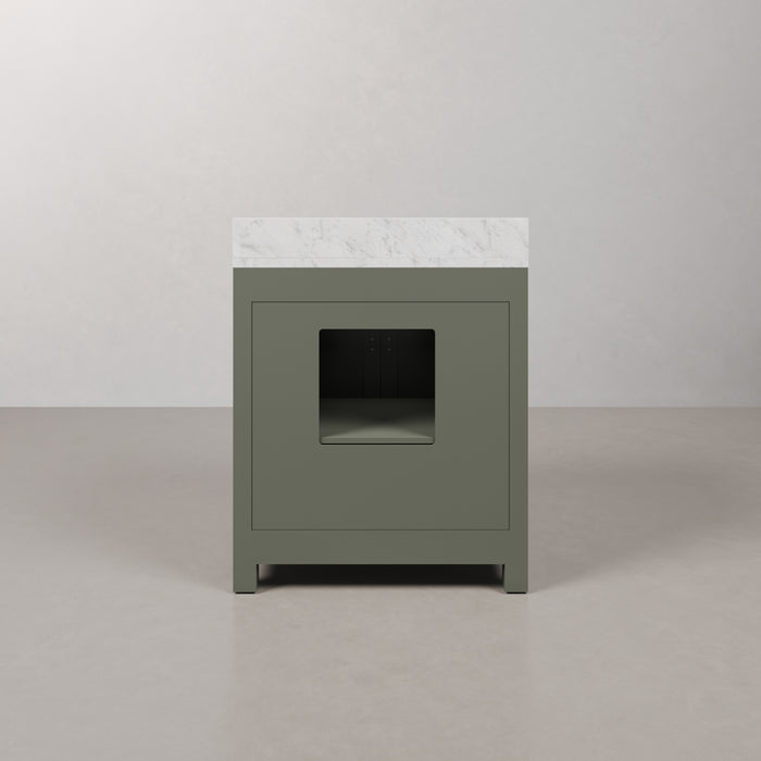 30-Inch Glacial Green Tori Bathroom Vanity - Single Sink Carrara Marble Top with Chrome Faucet