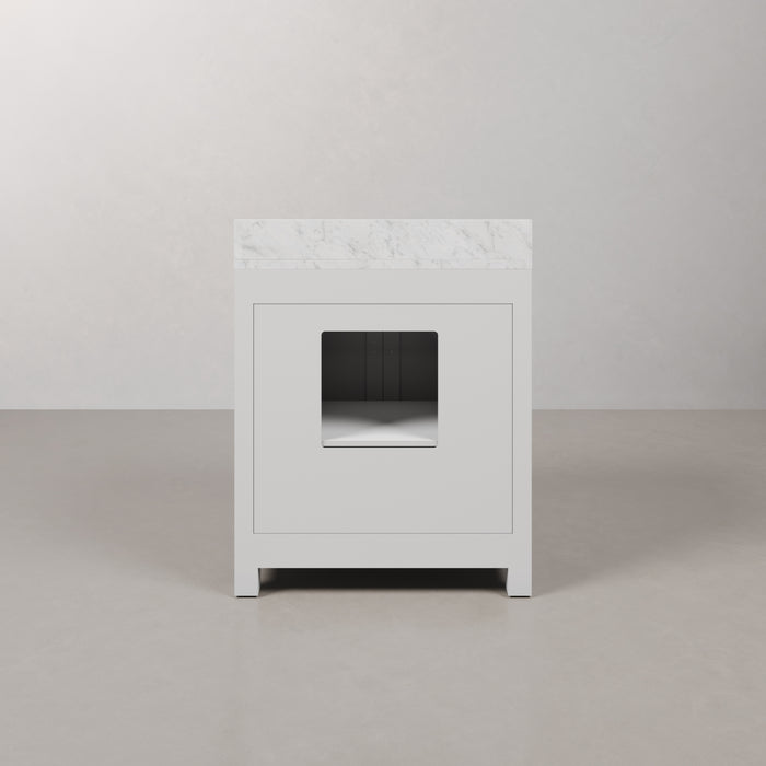 30 Inch Briar Bathroom Vanity Pure White Carrara Marble Single Sink Chrome Faucet Rectangular Mirror Complete Set