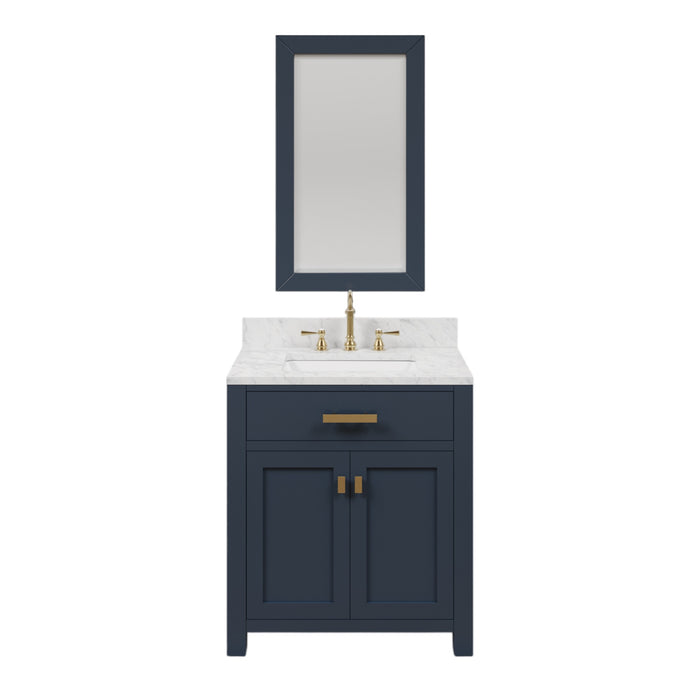 30 Inch Clay Monarch Blue Bathroom Vanity Carrara Marble Countertop Single Sink with Faucets & Mirror
