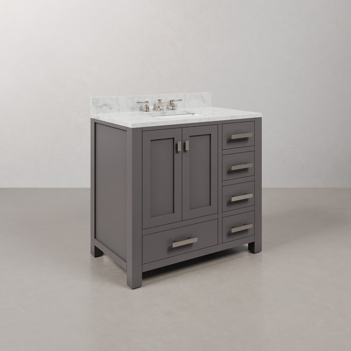 36 Inch Single Sink Carrara Marble Vanity Bright Cashmere Grey Transitional Chrome Faucet Included