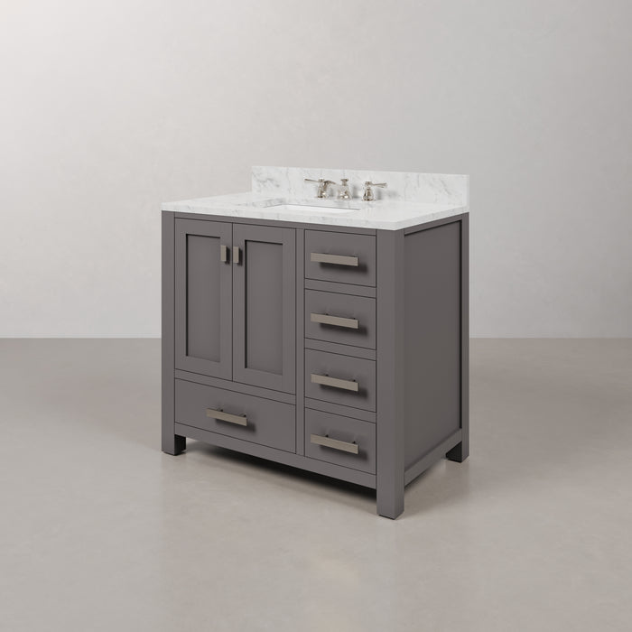 36 Inch Single Sink Carrara Marble Vanity Bright Cashmere Grey Transitional Chrome Faucet Included